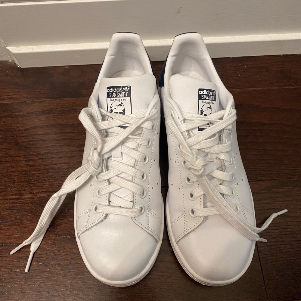 adidas White Leather Sneakers with Navy Heel